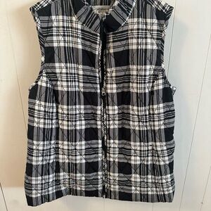 Talbots Black and White Plaid Vest